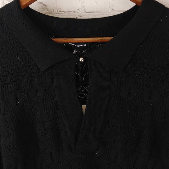 Who What Wear Pointelle Polo Black 2X NWT - Picture 3 of 8